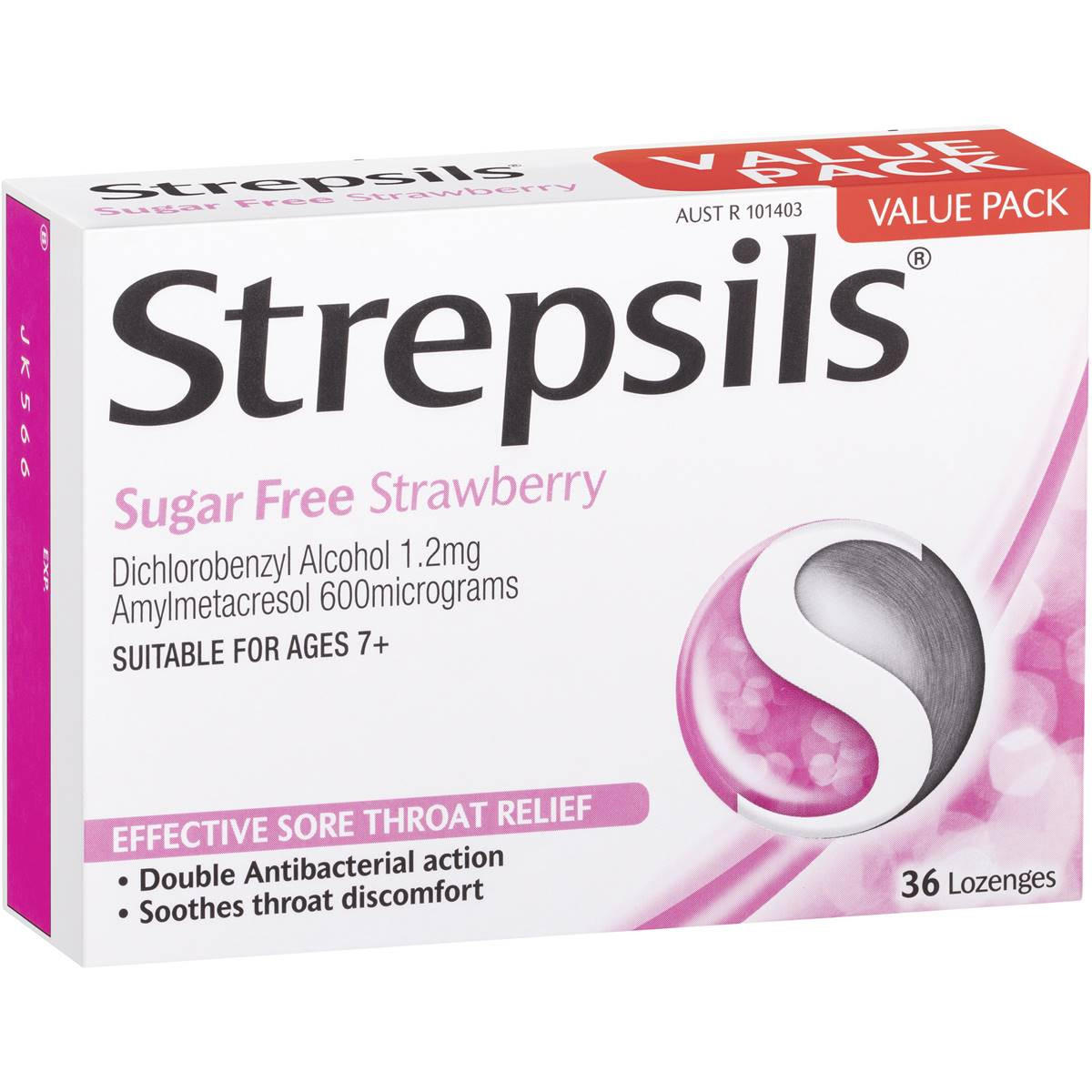 Strepsils Sugar Free Strawberry 36 Lozenges