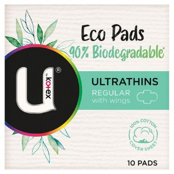 U by Kotex Eco Pads Ultrathins Regular with Wings 10 Pads