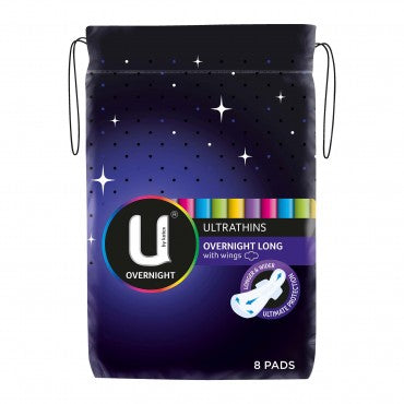 U by Kotex Ultrathins Overnight Long with Wings 8 Pads