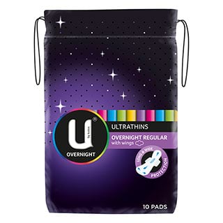 u โดย kotex ultrathins ค้างคืนปกติด้วยปีก 10 แผ่น