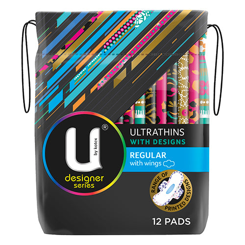 U by Kotex Ultrathins with Designs Regular with Wings 12 Pads