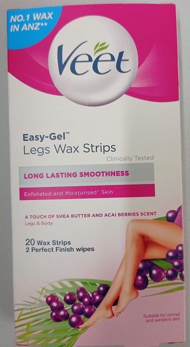 Veet Easy Gel Legs Wax Strips Normal Skin Plain 20 แถบขี้ผึ้ง