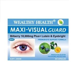 สุขภาพที่ร่ำรวย Maxi Visual Guard Bilberry 10000 มก. บวก+ Lutein & Eyebright 60 Capsules